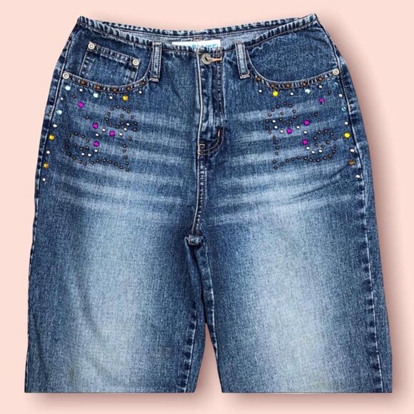 🌸 Vintage Y2K LA Blues Rhinestone Capri Jeans Sz 4 Mid Rise 100% Cotton 🌸 - Picture 7 of 8